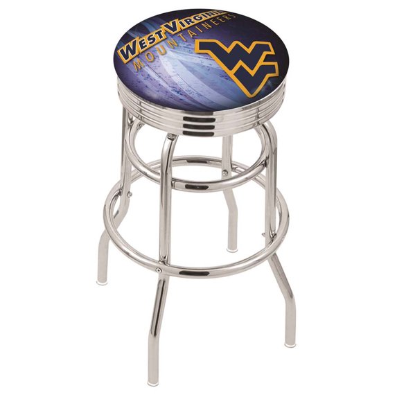 West Virginia 30 Inch L7C3C Chrome Double Ring With Ribbed Accent Bar Stool