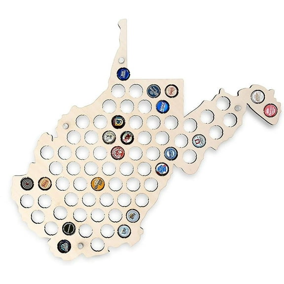 TORCHED Beer Cap Map West Virginia | United States Beer Cap Holder | Wall Decor Cap Catcher | Tan