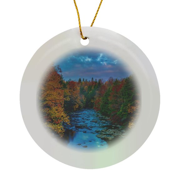 3drose, West Virginia, Blackwater Falls State Park. Forest and Stream., Circle Porcelain Ornament