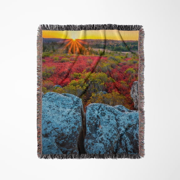 West Virginia, Dolly Sods Wilderness Area. Sunset On Tundra And Rocks., Woven Blanket