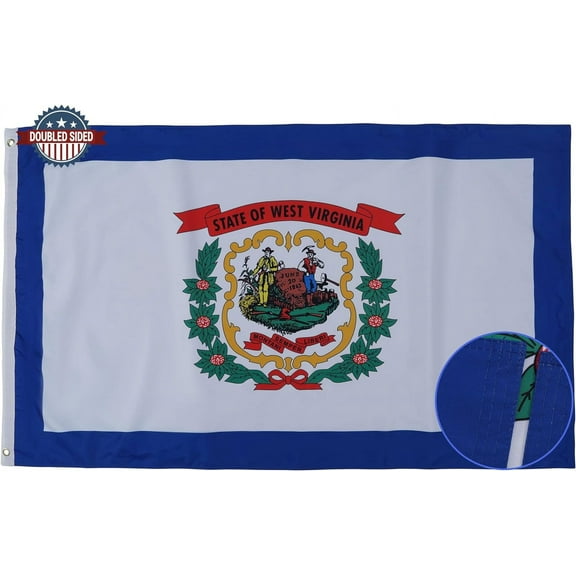 West Virginia Flag 3x5 Double Sided and 3 Ply West Virginia State Flags Heavy Duty for Outdoor with 2 Brass Grommets 4 Stitching Rows Heavy Duty Nylon , Vivid Color