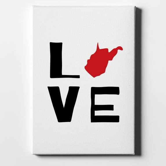 West Virginia - Love Black & Red - 8" x 10" - Decorative Canvas Wall Art - White Edge - 5/8" Gallery Wrapped