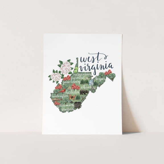 West Virginia Map Home State Landmark Wv Gift Drawing For Decor Wall Home Decor Office Wall Art