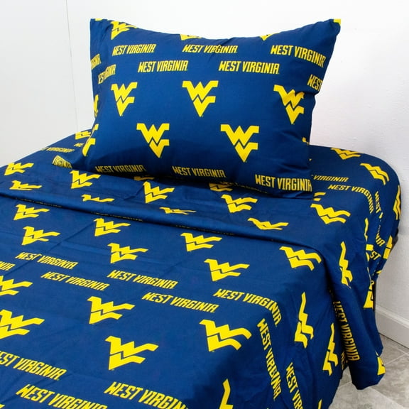 West Virginia Mountaineers 100% Cotton Sheet Set Blue Twin XL