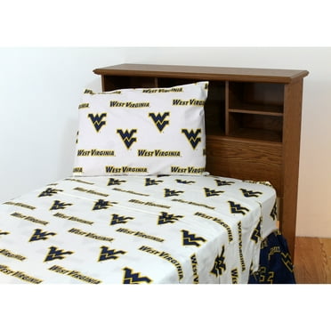 West Virginia Mountaineers 100% Cotton Sheet Set White Full