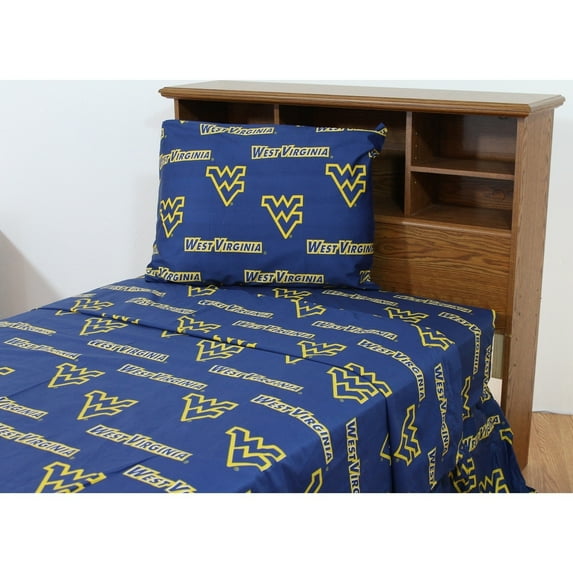 West Virginia Mountaineers 100% Cotton Sheet Set White Twin XL