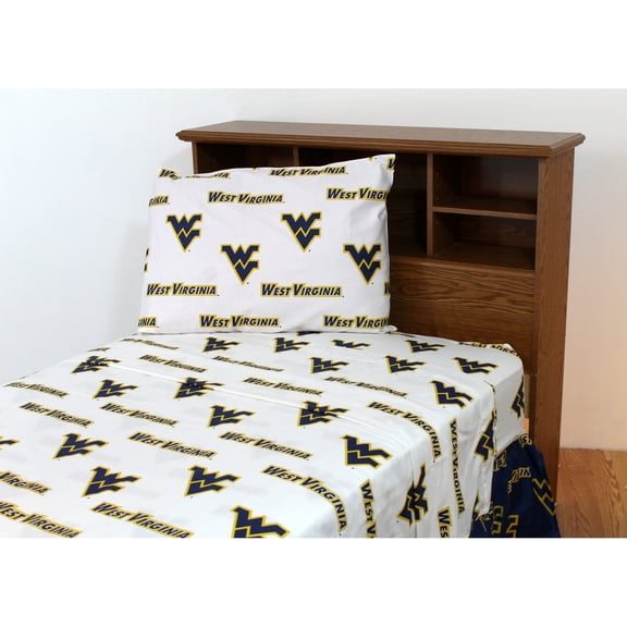 West Virginia Mountaineers 100% Cotton Sheet Set White Twin