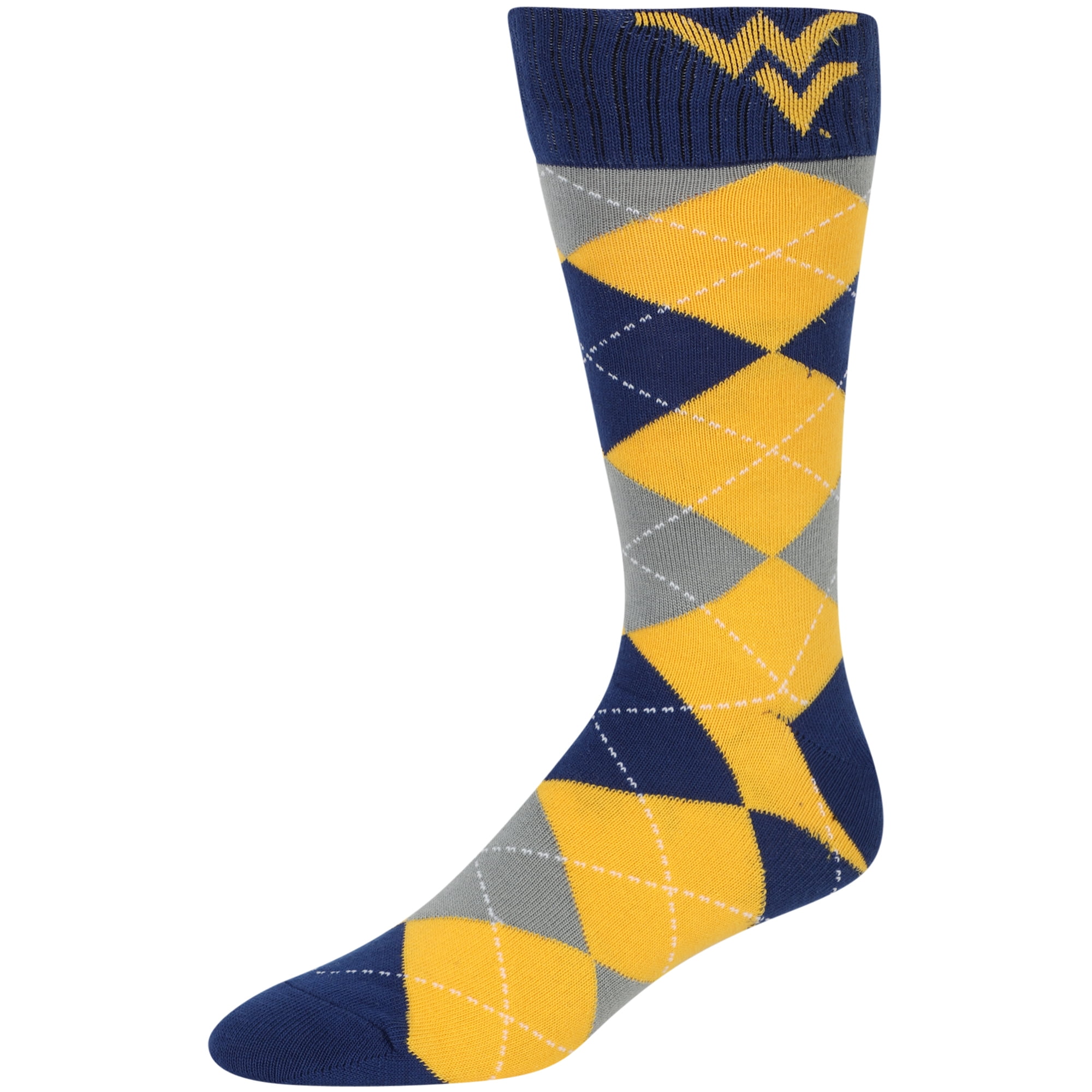 West Virginia Mountaineers Argyle Dress Sock - Donegal Bay - Unisex - One Size - Mid-Calf