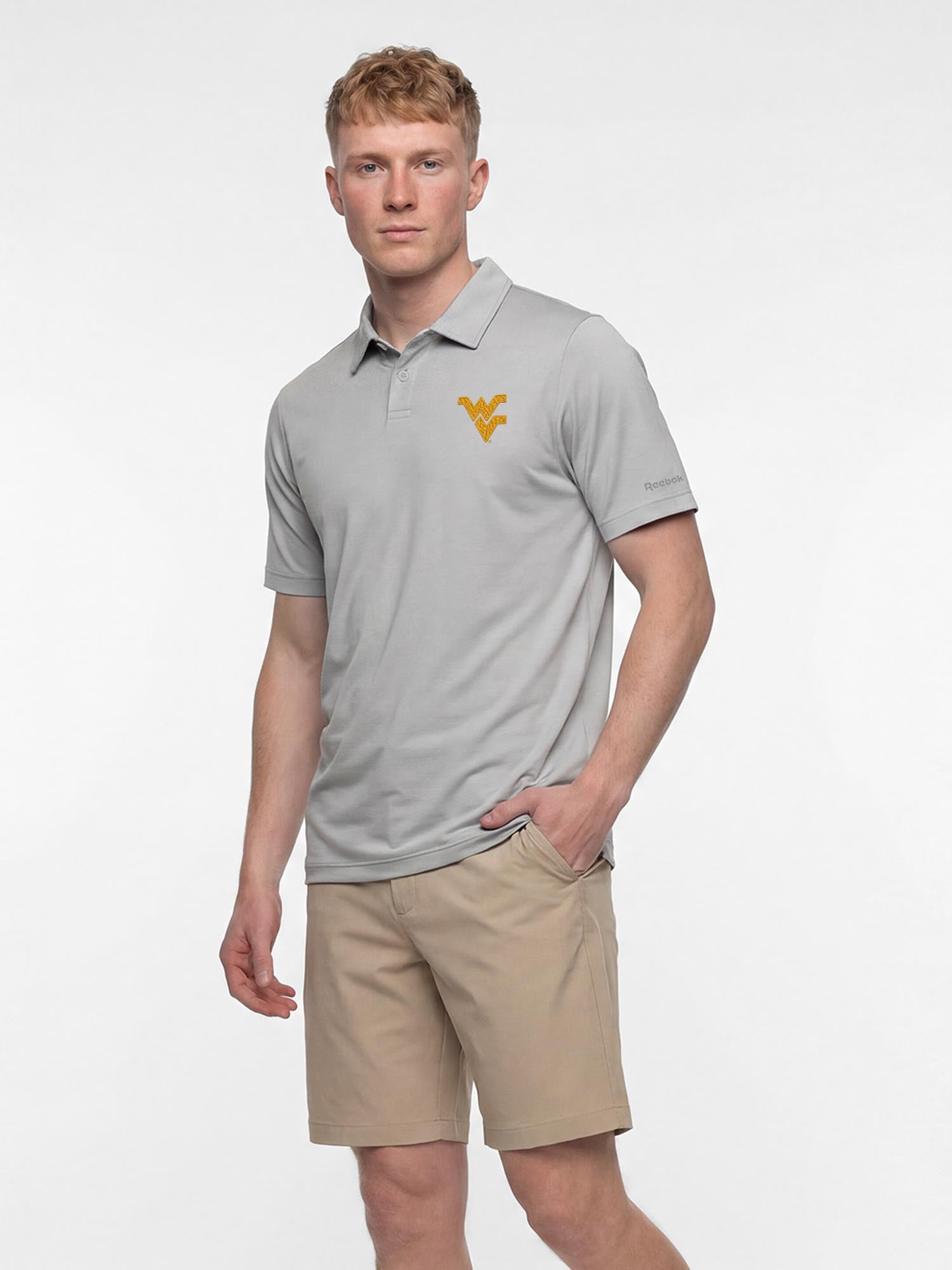 West Virginia Mountaineers Reebok Mens Gray Short Sleeve Polo Shirt