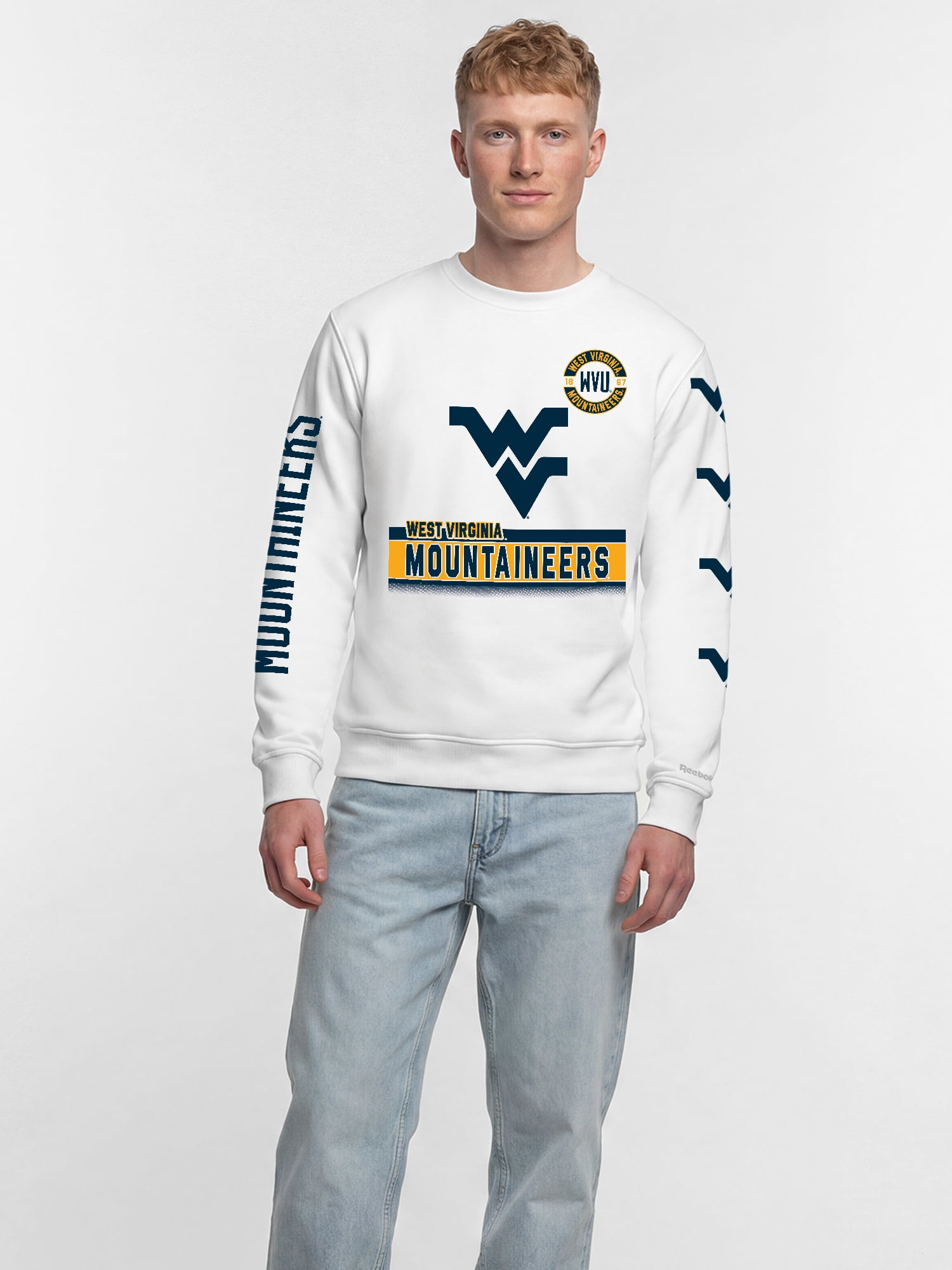 West Virginia Mountaineers Reebok Mens White Crew Sweatshirt