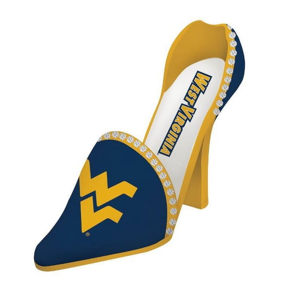 West Virginia NCAA Mountaineers High Heel Shoe Wine Bottle Holder - stunning with its high heel and rhinestone accents