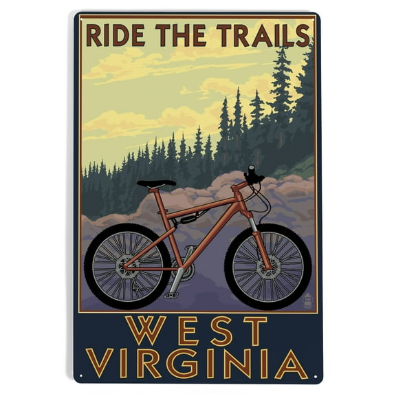 West Virginia, Ride the Trails (12x18 Aluminum Art, Indoor Outdoor Metal Sign Decor)