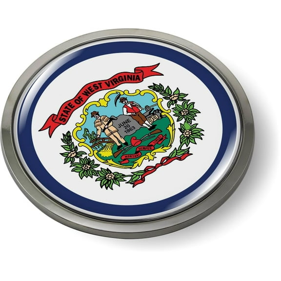 West Virginia State Flag 3D Domed CAR Emblem Badge Sticker Chrome Metal Round Bezel