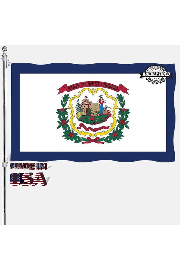 West Virginia State Flag 3x5 Double Sided WV State Flags Outdoor Heavy Duty 3 Ply Polyester Material with 2 Metal Grommets 4 Rows of Stitching