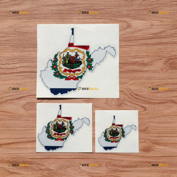 West Virginia State Flag Outline Map Vinyl Decal Sticker - 3 Pack Reflective, 3 Inches, 4 Inches, 6 Inches - for Car Boat Laptop Cup Phone