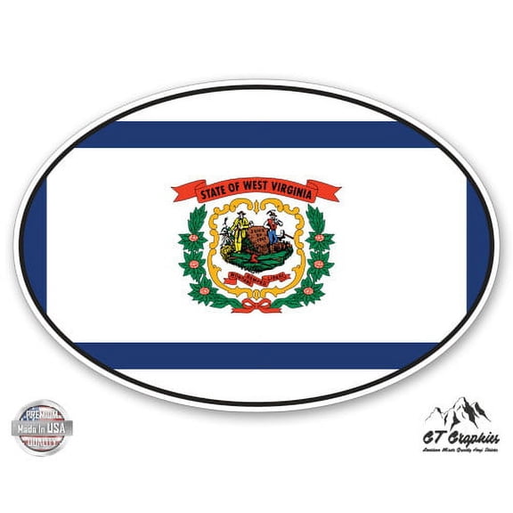West Virginia State Flag Oval - 5" Vinyl Sticker - For Car Laptop I-Pad - Waterproof Decal