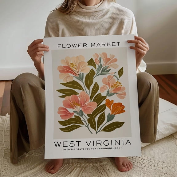West Virginia State Flower Print West Virginia Flower Market Print Rhododendron Print Floral Print Neutral Botanical Wall Art Home Decor Office Wall Art