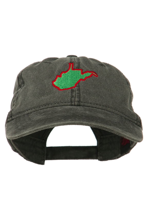 West Virginia State Map Embroidered Washed Cotton Cap - Black OSFM