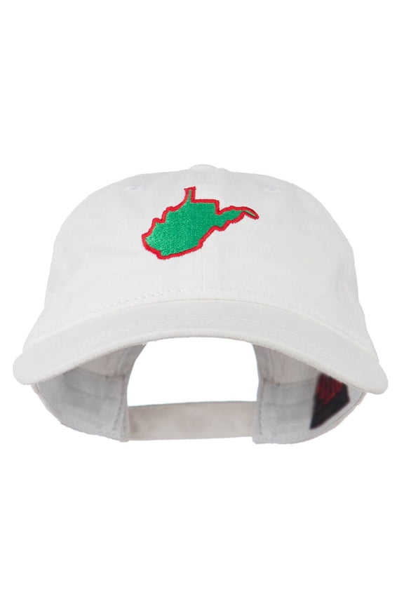 West Virginia State Map Embroidered Washed Cotton Cap - White OSFM