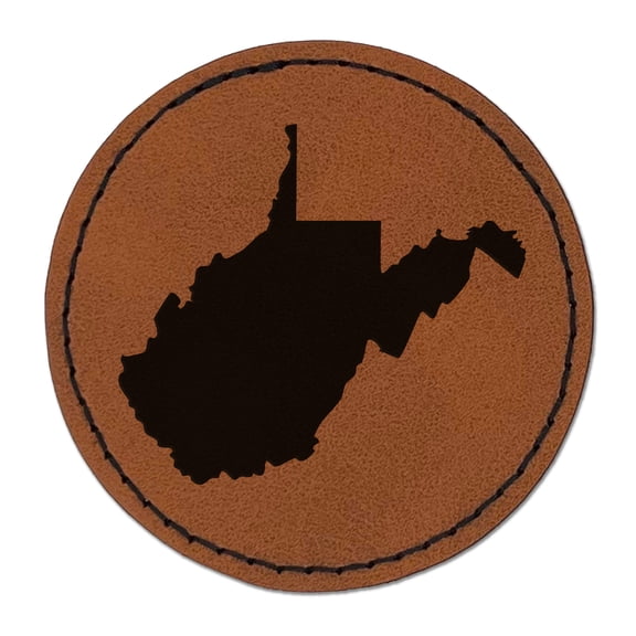 West Virginia State Silhouette 2.5" Faux Leather Round Engraved Iron-On Patch - Brown