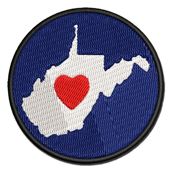 West Virginia State with Heart Applique Multi-Color Embroidered Iron-On Patch - 2.0 Inch Mini