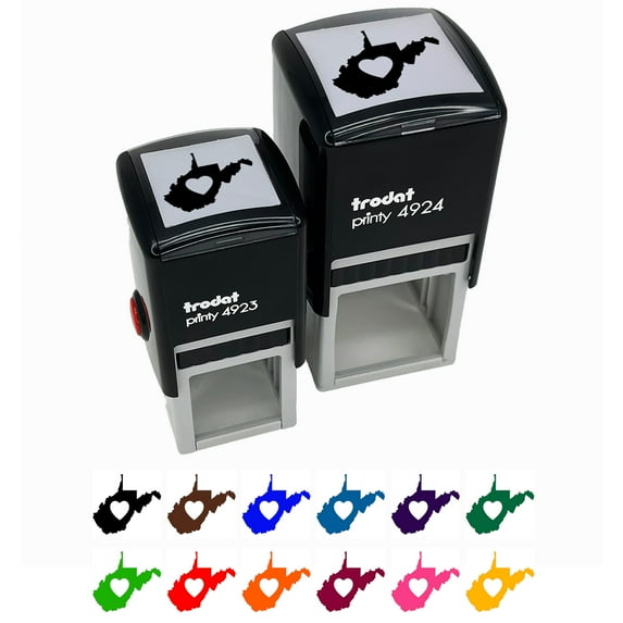 West Virginia State with Heart Self-Inking Rubber Stamp Ink Stamper - Purple Ink - Small 1 Inch
