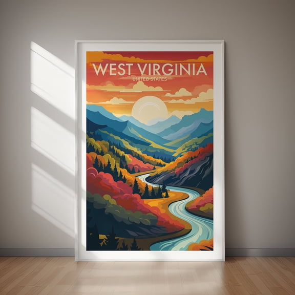 West Virginia Travel Poster Modern State Wall Art Mountain Landscape For Nature And Travel Lovers