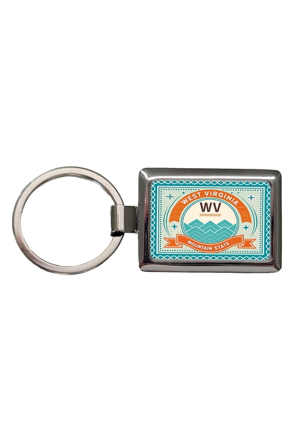 West Virginia WV Mountain State Travel Vacation Stamp Metal Rectangle Keychain