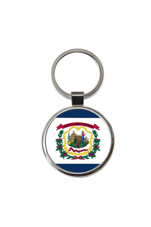 West Virginia WV State Flag Metal Round Keychain