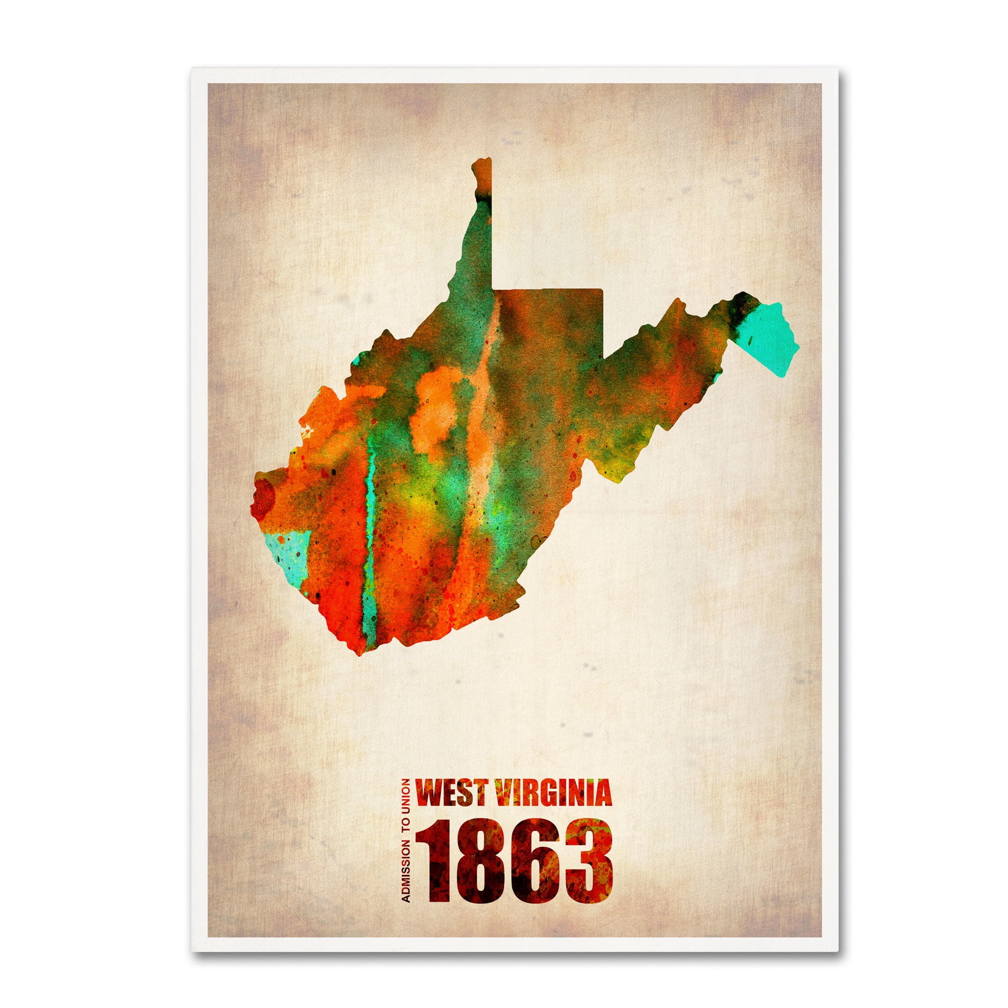 "West Virginia Watercolor Map" Canvas Art by Naxart