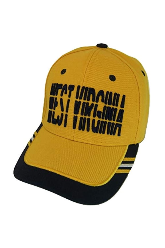 West Virginia Window Shade Font Men's Adjustable Baseball Cap (Gold/Navy)