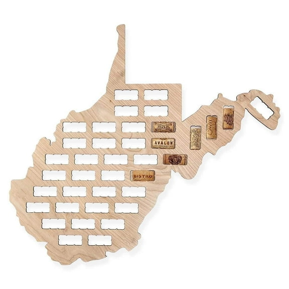 Torched West Virginia Wine Cork Map Wall Display Decor 24"x 18"x 1/4"Tan