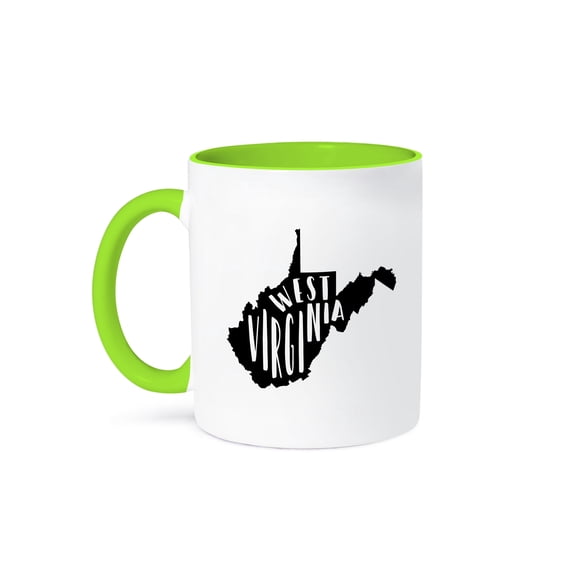 3drose, West Virginia Written Inside the State. White Background., 15oz Two-tone Green Mug