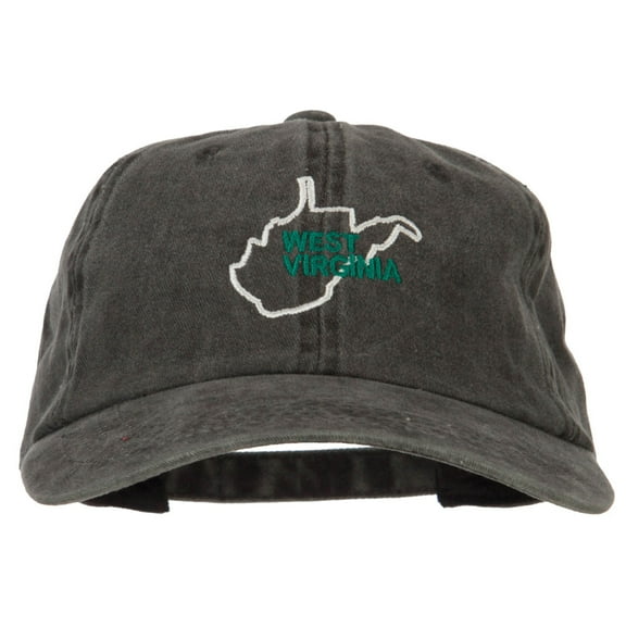 West Virginia with Map Outline Embroidered Washed Cotton Twill Cap - Black OSFM