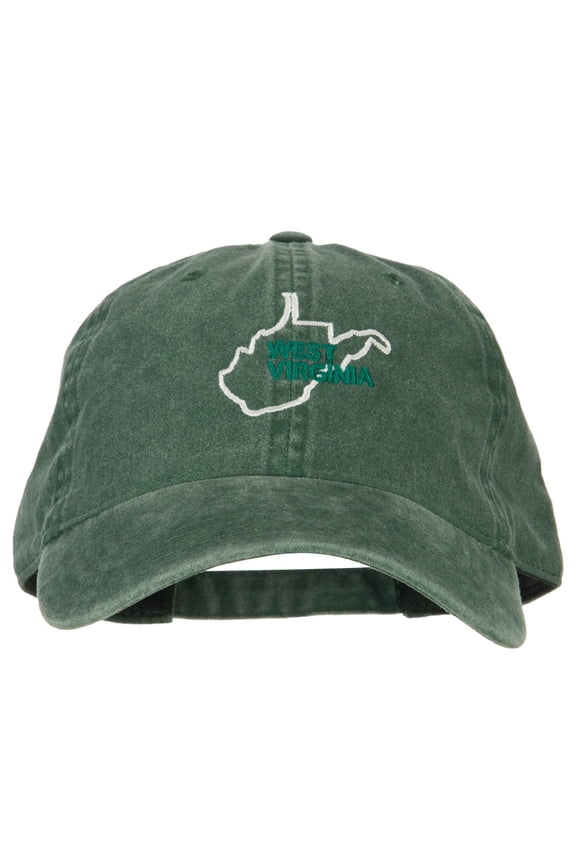 West Virginia with Map Outline Embroidered Washed Cotton Twill Cap - Dk Green OSFM