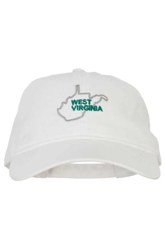 West Virginia with Map Outline Embroidered Washed Cotton Twill Cap - White OSFM