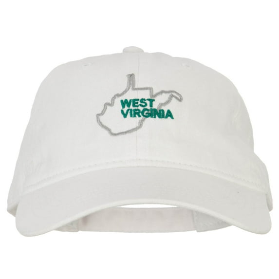 West Virginia with Map Outline Embroidered Washed Cotton Twill Cap - White OSFM