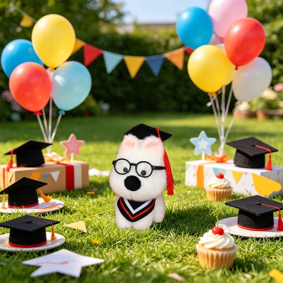 West White Terrier Toy Graduation Souvenir Keychain School Graduation Gift, Soft Plush Doll Comforts Children Soothe, Safe Durable Exquisite Cute, Graduation Party Keepsake Gift Daily Decoration Use