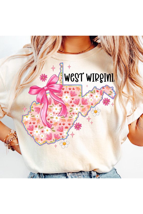 West Witginia State Coquette Shirt, Floral West Witginia, Spring West Witginia, West Witginia With Bow Shirt, West Witginia Map, Daisy West Witginia