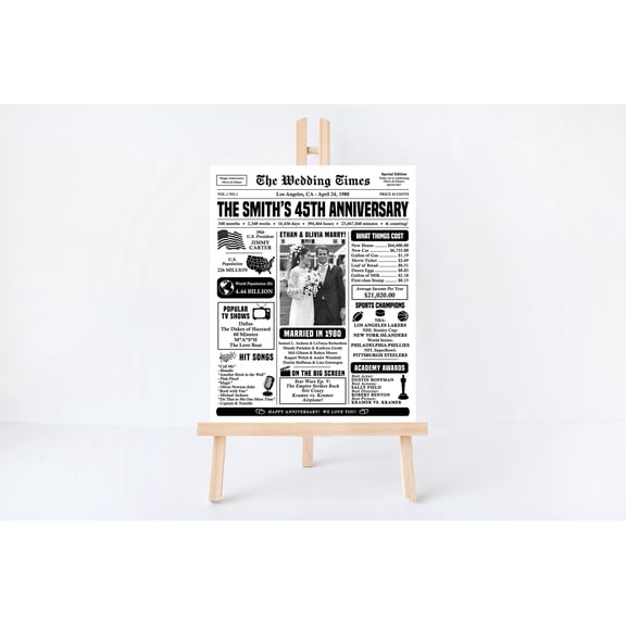 WestConfe 45th Wedding Anniversary Newspaper Poster, 1980 Anniversary Gift for Parents, Married in 1980 Poster, 45th Anniversary Decorations