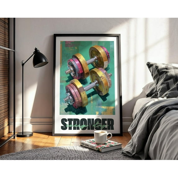 WestConfe Abstract Gym Art Stronger Every Day Motivational Print Abstract Fitness Poster Weightlifting Wall Decor Workout Art