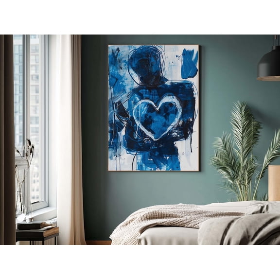 WestConfe Abstract Heart Wall Art Blue Emotion Painting Expressive Modern Poster Textured Contemporary Artwork Love Decor