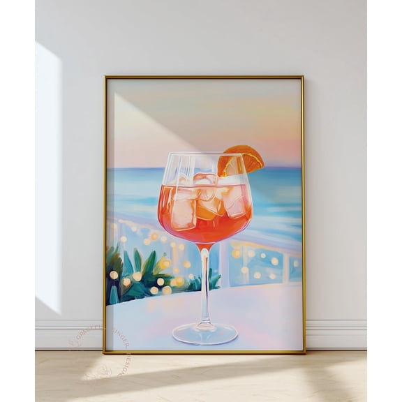 WestConfe Aperol Spritz Sunset Print: Coastal Cocktail Bar Cart Wall Decor