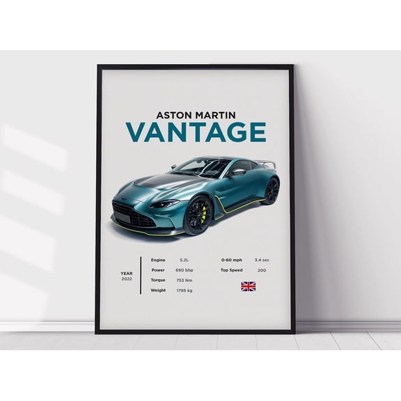 WestConfe Aston Martin Vantage V12 Poster Print, Boys Room Decor, Home Office Art, Room Decor, Car Posters