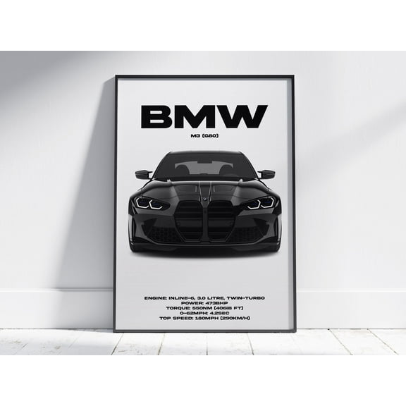 WestConfe BMW M3 G80 Car Poster – Sports Car Wall Art Print – Modern Garage Decor – Premium Semi-Gloss – Free & Fast Shipping