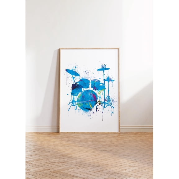 WestConfe Blue Watercolor Drum Art Poster: Musician Gift