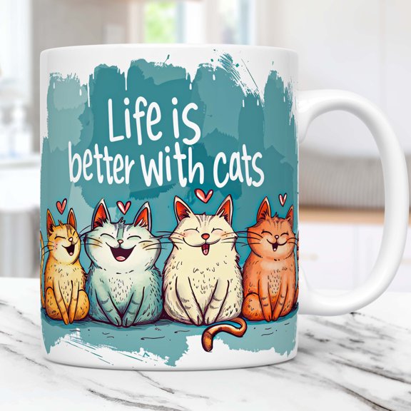 WestConfe Cat Mug Wrap Cat Lovers Mug Wrap Sublimation Design PNG Funny Cat Mug PNG, Life is Better With Cats