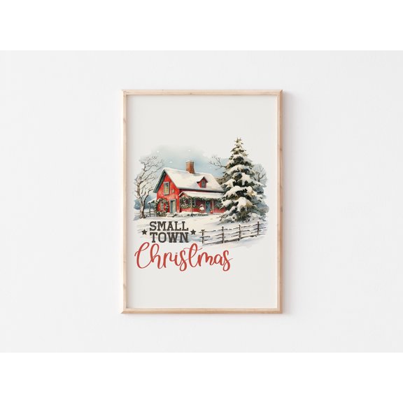 WestConfe Christmas Barn Print: Winter Scene