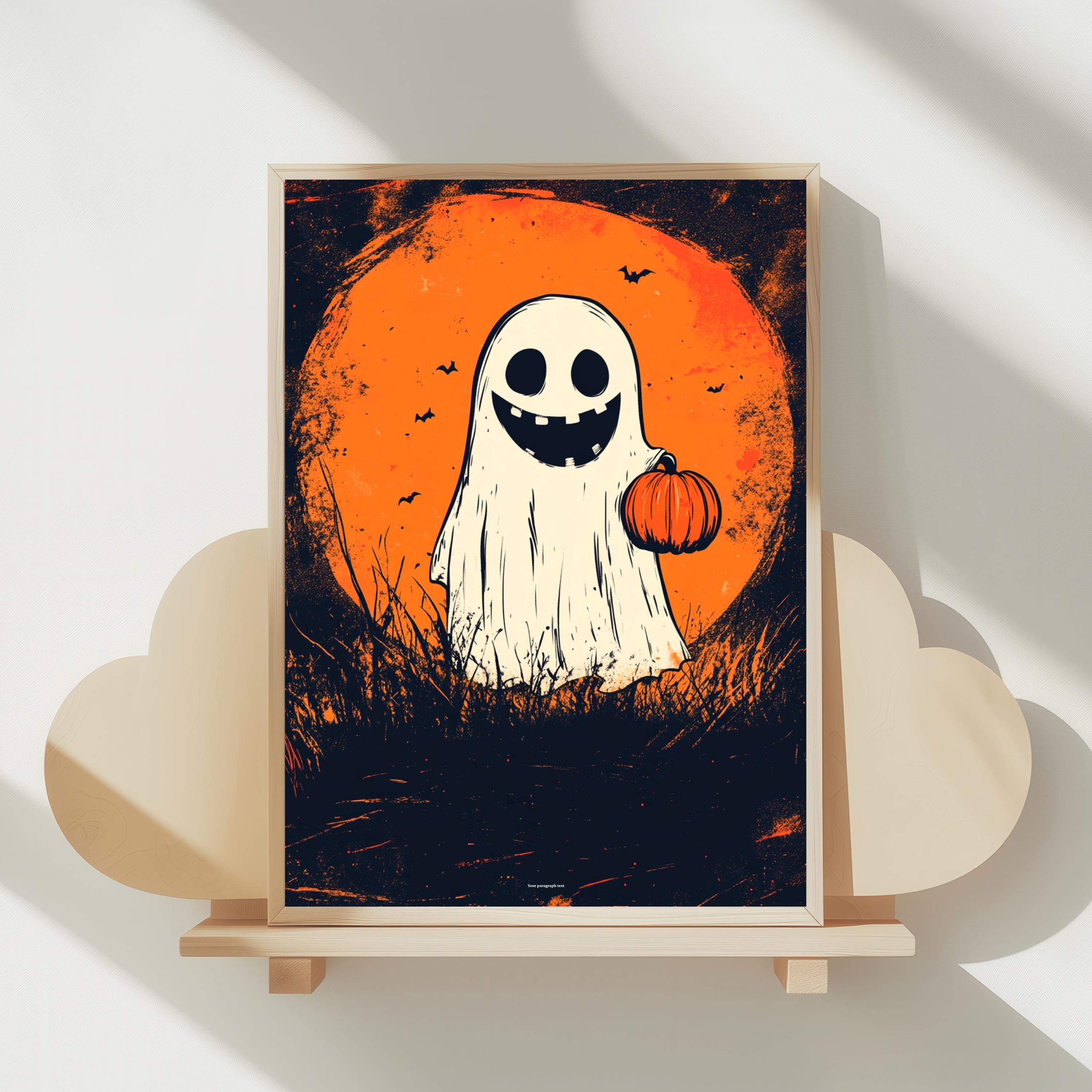 Fun Ghost Poster WestConfe Cute Smiling Ghost Poster, Whimsical Spooky Art, Halloween ...