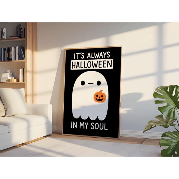 WestConfe Framed Halloween Ghost Poster: Spooky Whimsical Wall Art